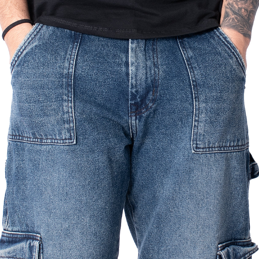 JEANS CARGO TONO MEDIO TELA RIGIDA REF 138