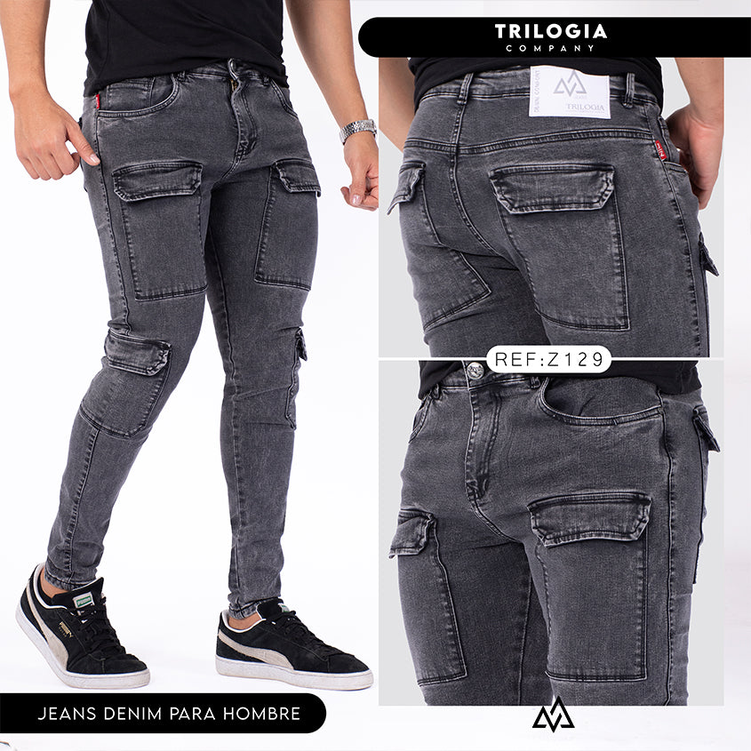 Jeans Hombre Rf Z129 CARGO GRIS HUMO