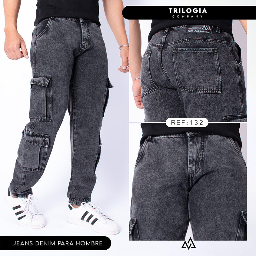 JEANS CARGO NEGRO HUMO RF Z 132