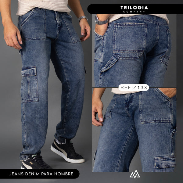 JEANS CARGO TONO MEDIO TELA RIGIDA REF 138