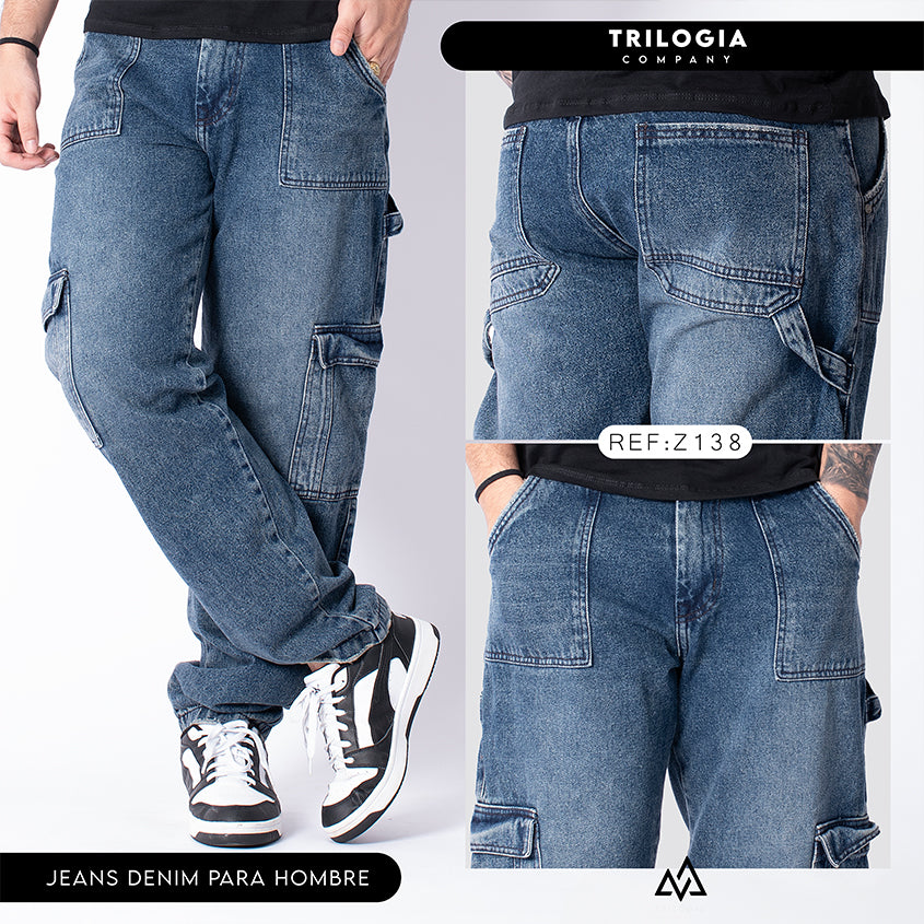 JEANS CARGO TONO MEDIO TELA RIGIDA REF 138